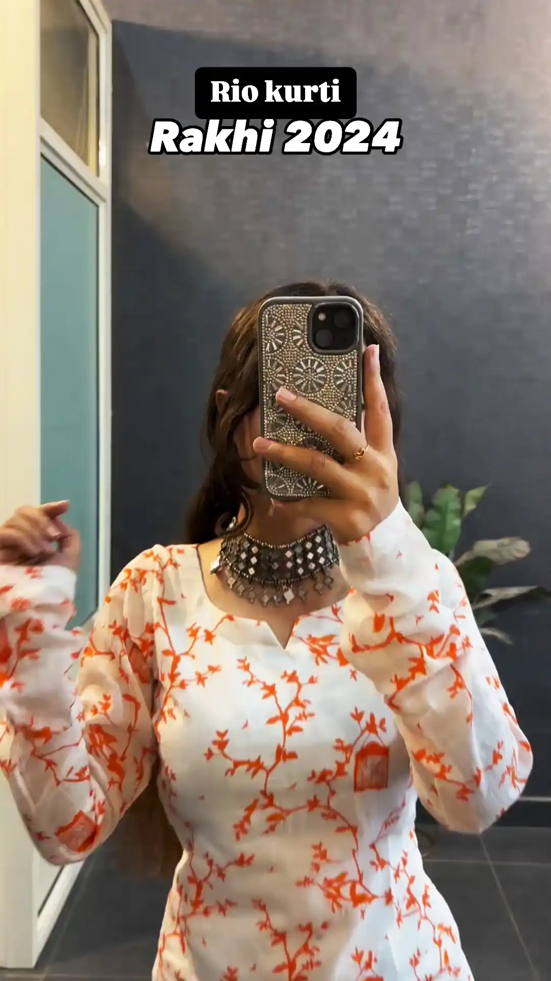 Rakhi New White Orange Printed Short Kurtas with lining.png